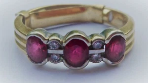 Natural 3 ruby and 4 diamond 9ct yellow with white gold ring - Picture 1 of 6