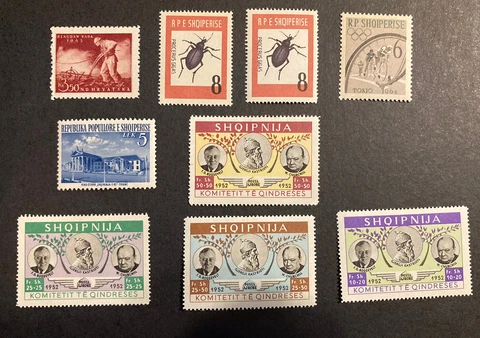 Albania Lot 9 Stamps 662, 669, 495, Unused Hinged Airmail Olympics Agriculture Cover
