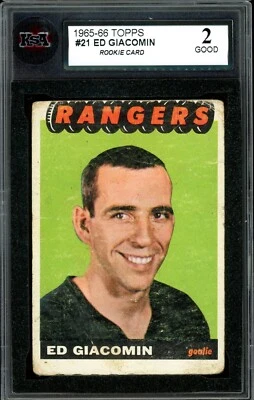 1965-66 TOPPS HOCKEY NHL #21 Ed Giacomin Rookie HOF KSA 2 Good New York Rangers - Image 1 of 2