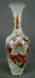 KPM Berlin Hand Painted Weichmalerei Red & White Flowers & Gold 10 3/8 Inch Vase