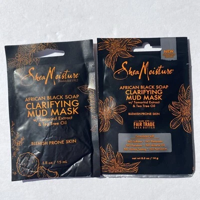 SHEA MOISTURE AFRICAN BLACK SOAP CLARIFYING MUD MASK 2~15ml ACNE PRONE SKIN - Image 1 of 2