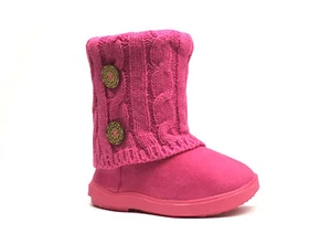 New Kids Boots Toddler Girls Cute 2 buttons Faux Fur Suede Knitting Shoes-285 - Picture 1 of 10