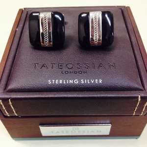 NEW TATEOSSIAN Agate Silver Rally Band Square Cufflinks - Bild 1 von 3