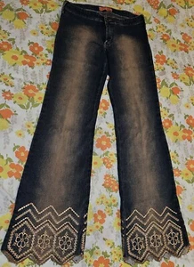Vintage Jus D Orange Womens Medium Embroidered Flare Bottom Stretch Blue Jeans - Picture 1 of 15