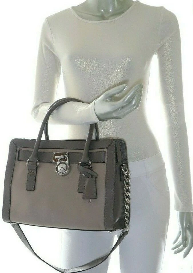 Michael Kors Hamilton EW Frame out Leather Satchel Dark Taupe Elephant 368