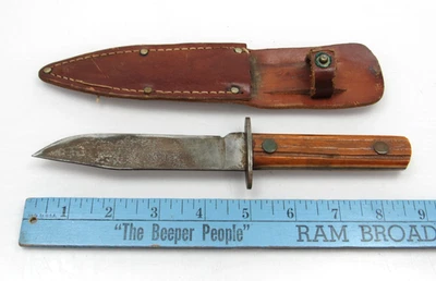 Винтажный охотничий нож накладной монтаж кожаные ножны костяная ручка ручной работы? Лезвие 5 дюймов - Изображение 1 из 4