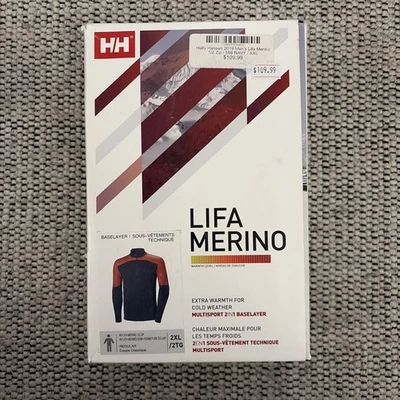 Top capa base Helly Hansen Lifa Merino 1/2 cremallera para hombre 2XL 598 azul marino - nuevo Foto 1 de 4