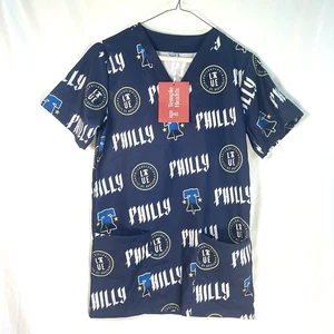 Philadelphia Phillies City Connect Scrub Top Blue Adult Small (XS) Temple Health - Picture 1 of 6