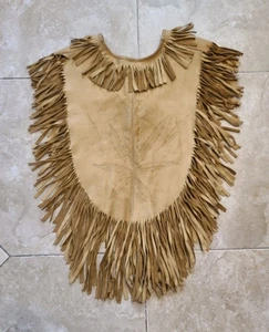 Poncho de Colección Años 70 Gamuza Cuero Flecos Diseño Hoja de Marihuana Hippie Boho Festival - Imagen 1 de 24