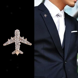 Flugzeug-Brosche, Anzug-Brosche, eleganter Mode-Stil, Strasssteine, Modeschmuck, - Picture 1 of 6