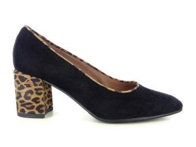 1282 CONFORT SCARPA DONNA DECOLTE' INVERNALE TACCO 60 COL NERO LEOPARDATO VERA P - Immagine 1 di 2