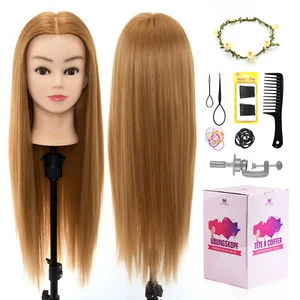 26'' 60% Real Hair Salon Training Head Cosmetology Hairdressing Mannequin Doll - Picture 1 of 11
