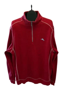Tommy Bahama 1/4 Zip Pullover Top Felpa Uomo L Rosso con Logo Marlin Blu Usato in Ottime Condizioni - Foto 1 di 8