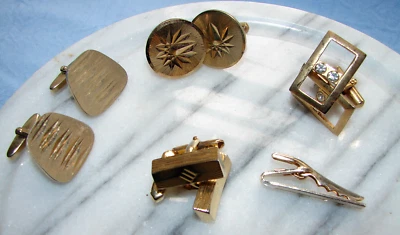 KONVOLUT Krawattennadel /Spange  Manschettenknöpfe Gold-farbig Strassstein - Bild 1 von 4