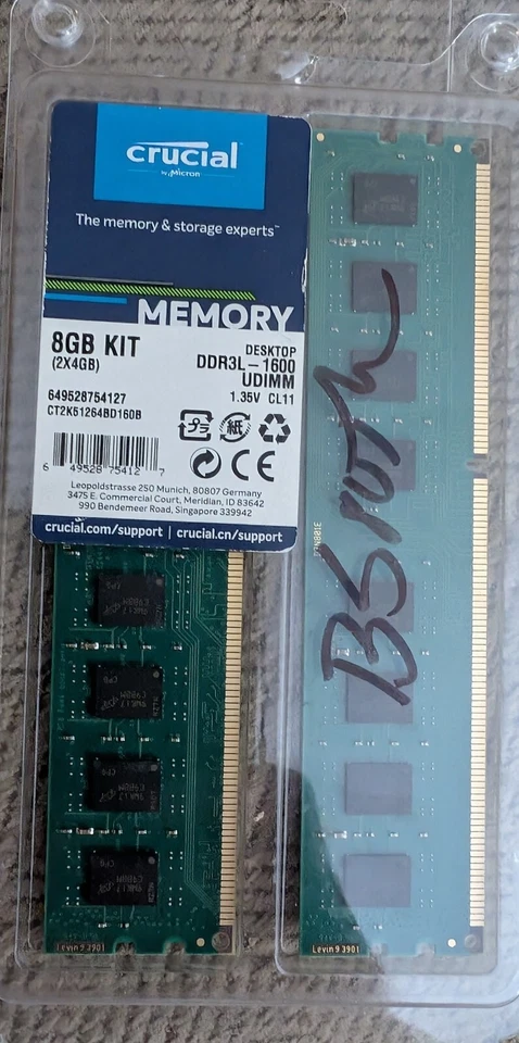 Crucial RAM 8GB Kit 2x4GB DDR3 1600 MHz CL11 Desktop  Memory.  CT 2K51264BD 160B - Image 1 of 1