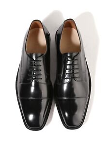 Firenze Atelier Men's Black Leather Cap Toe Semi Square Toe Lace-up Oxford Shoes