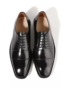 Firenze Atelier Men's Black Leather Cap Toe Semi Square Toe Lace-up Oxford Shoes - Picture 1 of 17