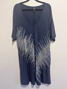 Taking Shape Sz XS Indigo Viscose Embroidered Panels Short Sl V Neck Dress - Picture 1 of 8
