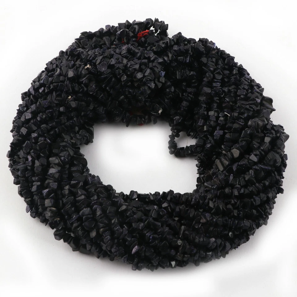 Blue Goldstone Nugget Smooth Uncut Chips Gemstone AAA Quality Beads 34 Inches - Image 1 of 4