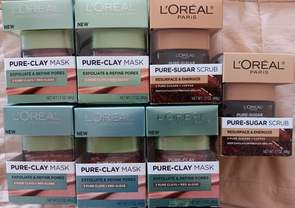 L'Oreal Paris Pure Sugar Scrub Resurface Energize Coffee Clay Red Algae Mask Lot - Image 1 of 3