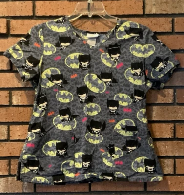 Batman Womens Gray Scrub Top V Neck with Pockets Short Sleeve Size M - Image 1 of 4