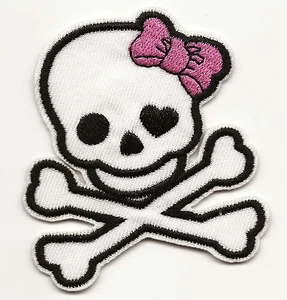 Cute White Skull With Hot Pink Bow Embroidered Patch Iron-on Art Good Luck - Picture 1 of 1