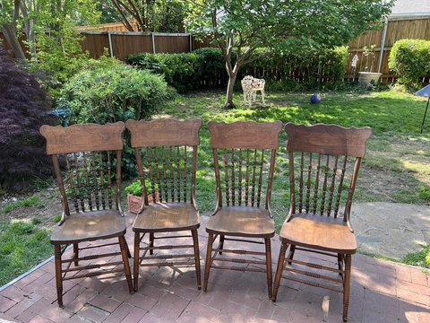 Antique Oak Pressed Back Chairs x 4, As Is Cover