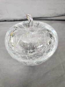 Vintage Larson Crystal Art Crackle Glass 3¼" Apple Shaped Paperweight, USA Made - Picture 1 of 5