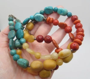 Barse 925 Sterling Silver Turquoise Yellow Quartz Red Jasper Stone Necklace - Picture 1 of 6
