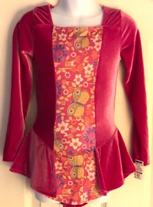 GK ICE SKATE LgSLV GIRLS SMALL PINK VELVET FOIL PRINT INSERT DRESS Sz CS NWT! - Picture 1 of 7