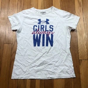 Under Armour Shirt Girls Medium Short Sleeve White Top Loose Fit Headgear Sport - Picture 1 of 5