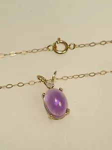 Amethyst Cabachon & Diamant Anhänger Halskette 14k Gold zierlich 16" Kette Neu aus altem Lagerbestand - Bild 1 von 7