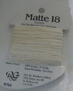 NEW Rainbow Gallery Matte 18 Cotton Thread Needlepoint Cross Stitch M700 Brazil - Picture 1 of 4
