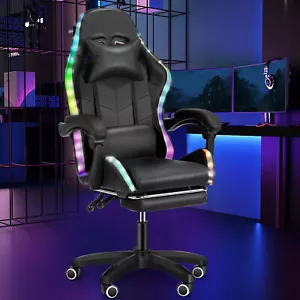 Adjustable a Reclining Desk Chair Gaming Swivel Height RGB Footrest, with Chair - Picture 1 of 10