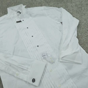 Jos A Bank Dress Shirt Mens 15.5 36 French Cuff Tailored Fit White Tux Pleated - Picture 1 of 10