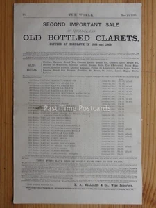 c1878 Advert - H.R. WILLIAMS & Co. SALE OF OLD BOTTLED CLARETS BORDEAUX May 29th - Picture 1 of 4