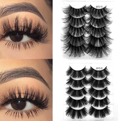 8D Faux Mink Eyelashes 5 Pairs Natural False Long Thick Handmade Lashes Makeup - Image 1 of 4