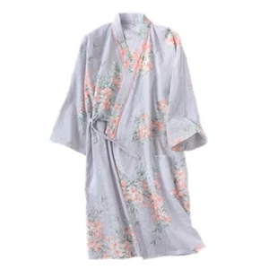 Women Cotton Flower Printed Kimono Yukata Pajamas Japanese Bathrobe Nightwear - Picture 1 of 15