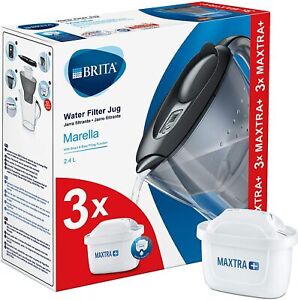 BRITA Marella MAXTRA+ 2.4L Water Filter Jug + 3 Month Cartridges Pack, Black