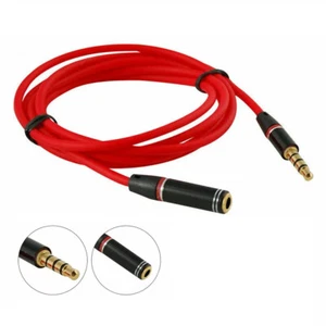 4ft 3.5MM Audio Aux Headphone Cable Extension Stereo Cord Red Male to Female - Picture 1 of 3