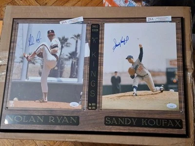 Nolan Ryan & Sandy Koufax 2 Signed 8x10 Photos Double Plaque K Kings JSA COA - Image 1 of 4