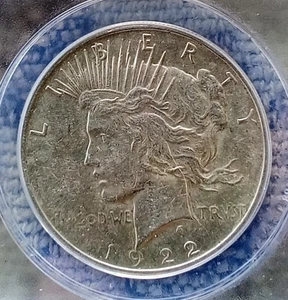 1922 P  Peace Silver Dollar ANACS Graded AU 53 Condition. - Picture 1 of 4