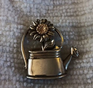 Sterling & 14k Gelbgold Gänseblümchen Blume Gießkanne Charm/Anhänger - Bild 1 von 5