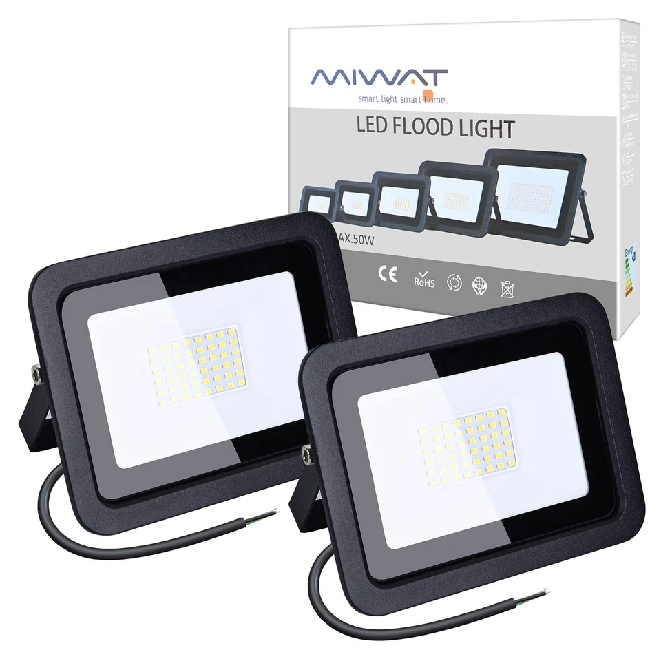 2 Pack 50W LED Flood Light, Cool White, IP68 Waterproof Super Bright Work Lig... - Image 1 of 4