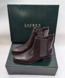 New NWT Ralph Lauren Boots Womens 7B Katherine Chelsea Ankle Brown Leather Y2K - Picture 1 of 6