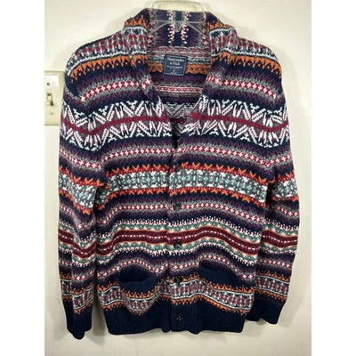 VTG Y2K Abercrombie Fitch Fair Isle Cardigan Sweater Men's M Merino Wool Blend - Image 1 of 4
