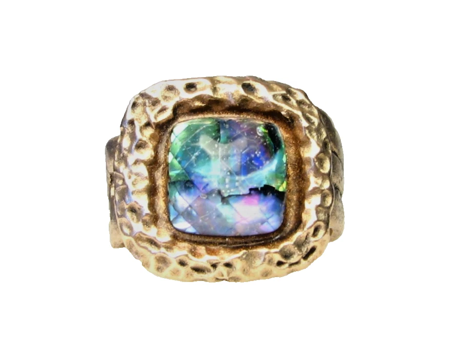 Anel de bronze dourado estilo antigo - Pedra Abalone - Tamanho 8,5 - Imagem 1 de 4