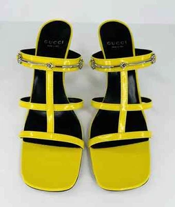 Sandalias de mula GUCCI REGENT SLIM de cuero con tacón de caballo ACID LIME IT-38.5/US-8.5 - Imagen 1 de 8