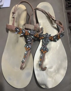 IVANKA TRUMP Sandles Gems Rhinestones Women’s Tan Embellished Size 8 - Picture 1 of 5