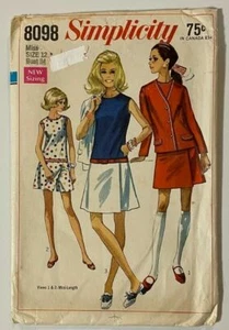 1969, SIMPLICITY PATTERN #8098 MISSES SIZE 12 CULOTTE DRESS AND UNLINED JACKET - Picture 1 of 4